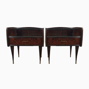 Bedside Tables with Mirror Effect Tops, 1950s, Set of 2