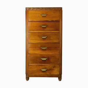French Art Deco Walnut Chest with Six Drawers, 1930s
