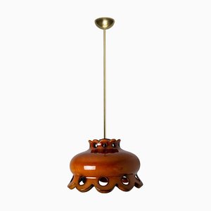 Lámpara de araña alemana de cerámica esmaltada en marrón Fat Lava, 1960