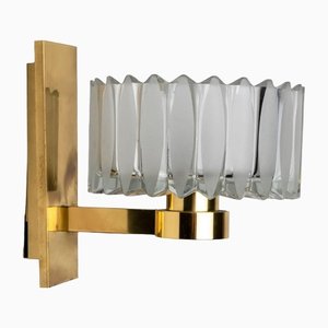 Brass and Glass Wall Light Fixture from Hillebrand, 1970s