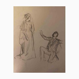 Charles Paul Renouard, The Proposal, Original Pencil Drawing, Early 20th Century