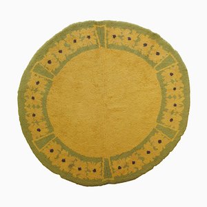 Tapis Savonerie Rond Art Nouveau Jaune et Vert, 1930s