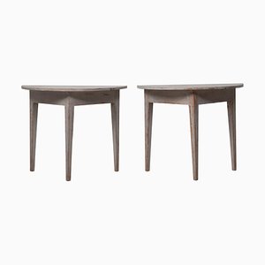 Swedish Gustavian Grey Demi Lune Tables, Set of 2