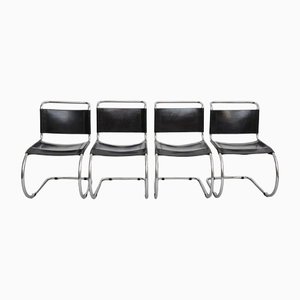Black Leather MR10 Easy Chairs attributed to Ludwig Mies van der Rohe, 1960, Set of 4