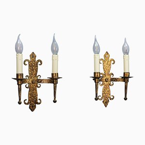 Late 19th Century French Gilt Wrought Iron Sconces, 1890s, Set of 2