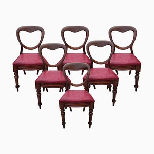 Victorian Balloon Back Dining Chairs in Walnut and Mahogany, Set of 6