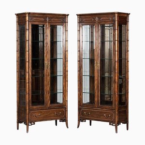 Walnut Faux Bamboo Glazed Display Cabinet