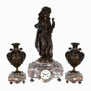 Marble and Bronze Chimney Decorative, End of 19th Century, Set of 3