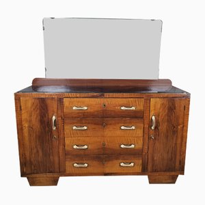 Wooden Buffet with Large Mirror and Booth Handles, 1940s