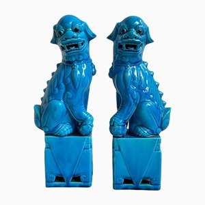 Large Blue Foo Dogs, 1970s, Set of 2