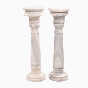 French White Gray Veined Marble Pedestals, 1900, Set of 2
