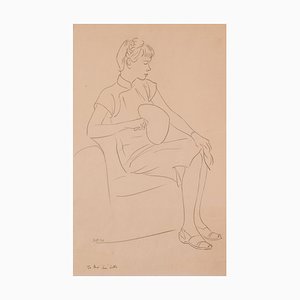 Scott, Lady Assise avec Ventilateur, 1948, Crayon sur Papier