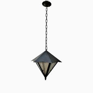 Expressionist Ceiling Lamp in Metal and Glass, 1920s