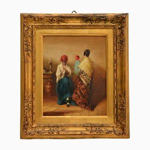 Scena figurativa, fine XIX secolo, olio su tela, con cornice