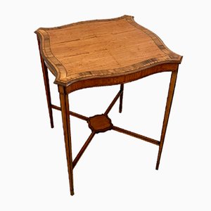 Antique Victorian Satinwood Inlaid Side Table, 1880s