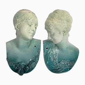 A. Carrier-Belleuse, Busts, 19th Century, Ceramic, Set of 2