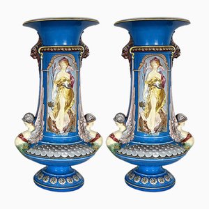 Earthenware Creil-Montereau Vases, 19th Century, Set of 2