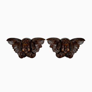 Carved Wooden Cherubs, Late 19th Century, Set of 2