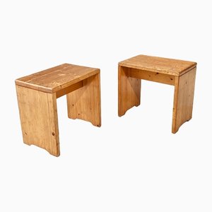 Pine Model Les Arcs Stools by Charlotte Perriand, Set of 2