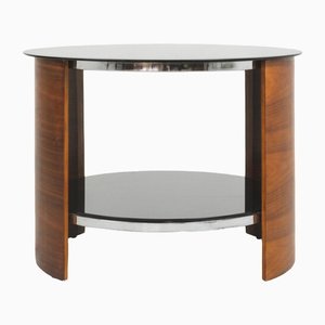 English Rounded Coffe Table with Black Glass Top, 1960s