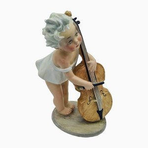 Little Girl with Cello in Ceramic by Arturo Pannunzio, 1950s