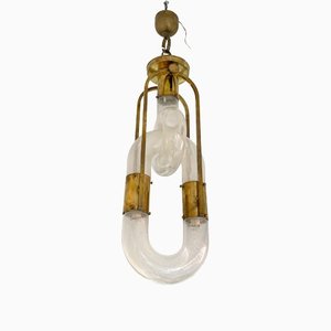 Italian Brass Pendant Light in Murano Glass attributed to Aldo Nason for Mazzega, 1970s