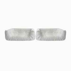 Juego de sofá Togo mediano de cuero blanco de Michel Ducaroy para Ligne Roset, 2013. Juego de 2