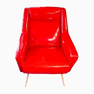 Italienischer Sessel mit roter Vinylbeschichtung, 1950er