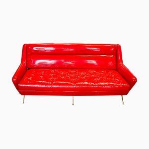 Italian Sofa with Red Vinyl Coating, 1950s