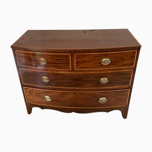 Antique George III Mahogany Inlaid Bow Front Chest of 4 Drawers, 1800s