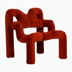 Modern Red Velvet Chair by Terje Ekstrøm for Varier