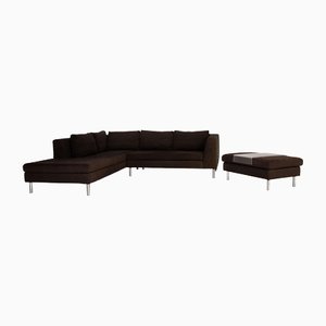 Brown Fabric Domino Corner Sofa and Ottoman from Ewald Schillig, Set of 2