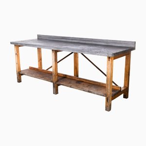 Large Zinc Top Bench Console Table Potting Bench, 1960s