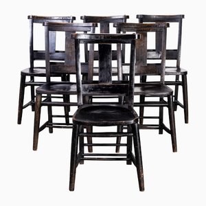Elm and Ash Ebonised Church Chapel Dining Chairs, 1960s, Set of 6