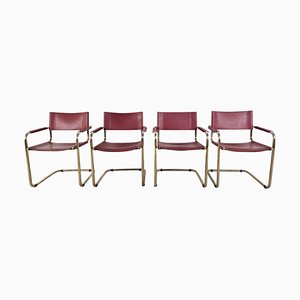 Bauhaus Red Leather Dining Chairs by Mart Stam, 1980s, Set of 4