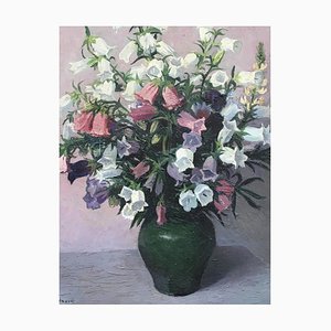 Pierre Jaques, Bouquet of Flowers in Green Vase, 1995, Oil on Canvas