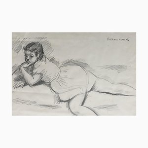 Emile-François Chambon, Petite fille pensive, 1946, Pencil on Paper