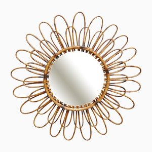 Miroir Artisanal Mid-Century en Bambou et Rotin, France, 1960s