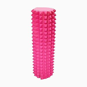 Italian Postmodern Cylindrical Totem with Pyramids in Pink Foam, 2000s