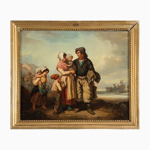 Artista francese, scena pastorale. Olio su tela, inizio XIX secolo
