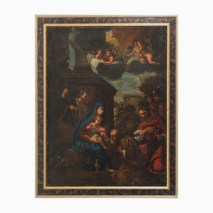 Artista napolitano, La adoración de los magos, siglo XVIII, óleo sobre lienzo, enmarcado