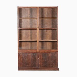 Large English Oak Glazed Bookcase Cabinet, 1890s