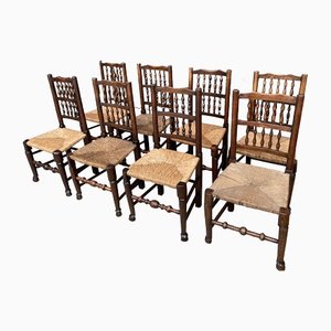 Antique Oak & Ash Rush Seated Ladderback Dining Chairs, 1800, Set of 8