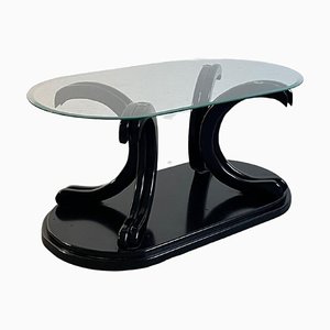 Vintage Postmodern Italian Coffee Table in Black Lacquered Wood & Glass, 1980s