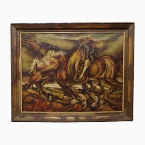 Galloping Horses, Oil Painting, Framed