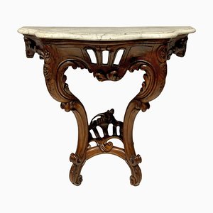 Louis XV Walnut & Marble Console Tables, 1830, Set of 2