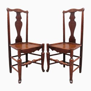 18th Century Antique Elm Side Chairs, 1760, Set of 2