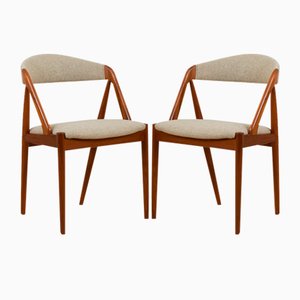Teak Dining Chairs in Gray Wool Upholstery, Denmark, 1960s, Set of 2