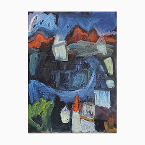 Lola Galanes, Expressionistische Landschaft, 2000er, Öl auf Leinwand, Gerahmt