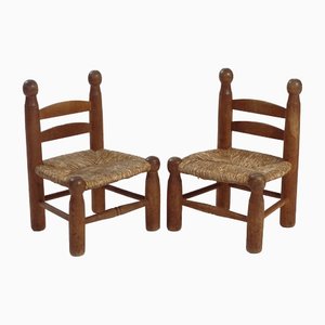 Brutalist Rush Childrens Chair in the style of Charles Dudoyt, 1950s, Set of 2